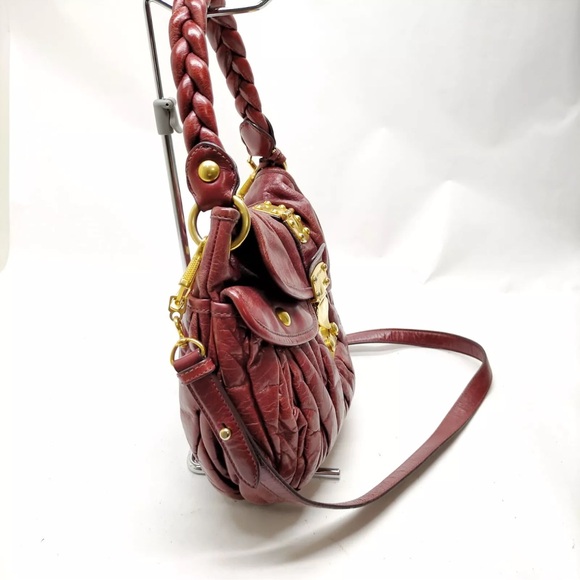 Authentic Miu Miu 2 way Shoulder Handbag Maroon Leather GHW Vintage Preowned - Picture 3 of 9